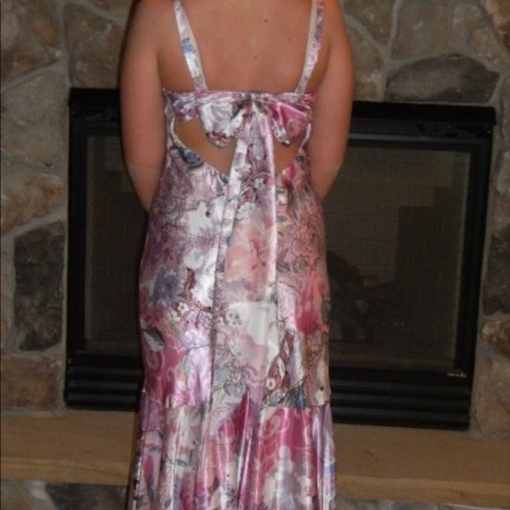 One of a kind pink and purple floral prom gown